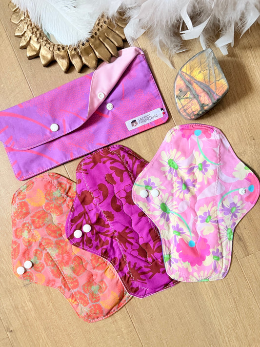 Lot de 3 Serviettes Hygiéniques Lavables Flux Abondants / Nuit, pochette L incluse