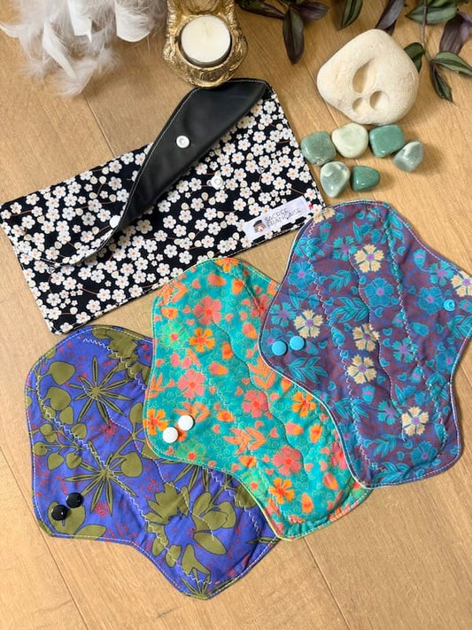 Lot de 3 Serviettes Hygiéniques Lavables Flux Abondants / Nuit, pochette L incluse