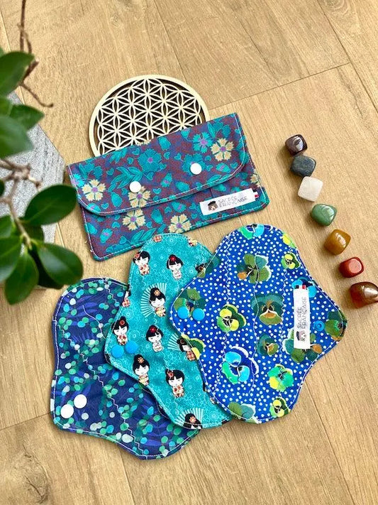 Lot de 3 protège-slips lavables + pochette de transport taille S Oeko-Tex, fait main à Lyon, Sacrée Française