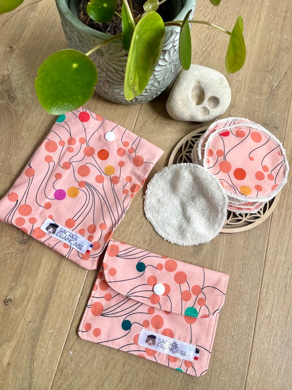 Kit 10 cotons démaquillants lavables + étui + pochette savon imperméable - Sacrée Française