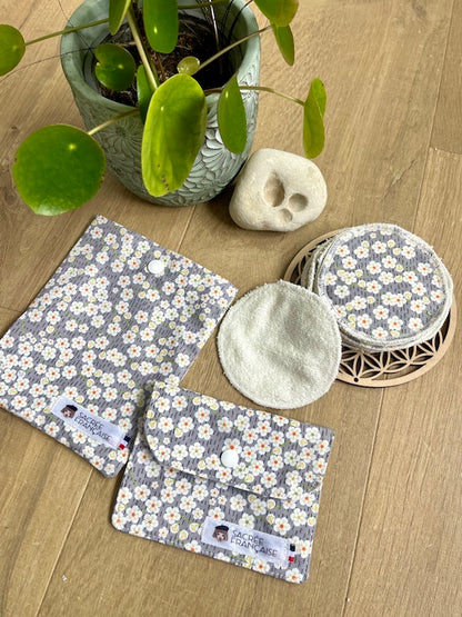 Kit 10 cotons démaquillants lavables + étui + pochette savon imperméable - Sacrée Française