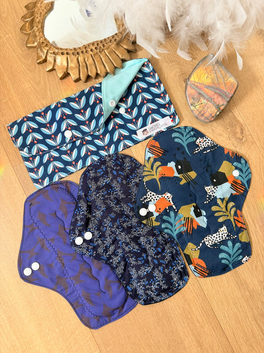 Lot de 3 Serviettes Hygiéniques Lavables Flux Abondants / Nuit, pochette L incluse