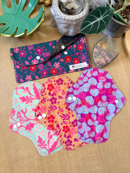 Lot de 3 Serviettes Hygiéniques Lavables Flux Abondants / Nuit, pochette L incluse