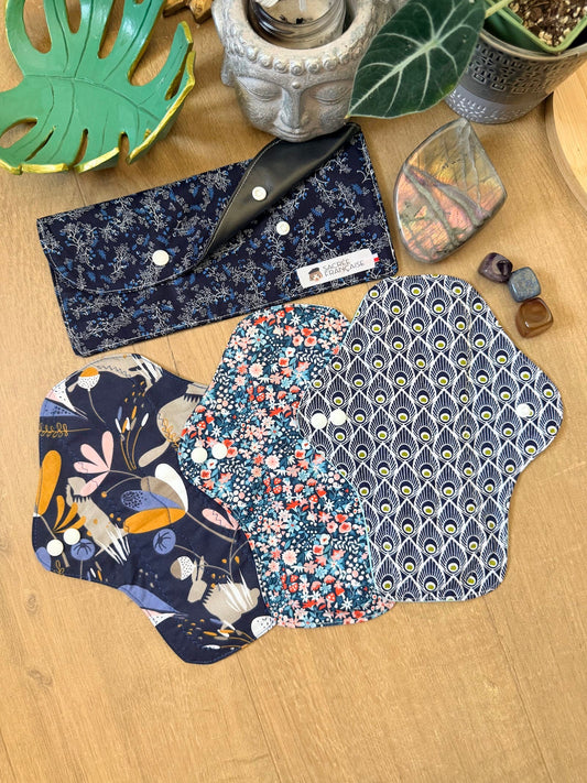 Lot de 3 Serviettes Hygiéniques Lavables Flux Abondants / Nuit, pochette L incluse