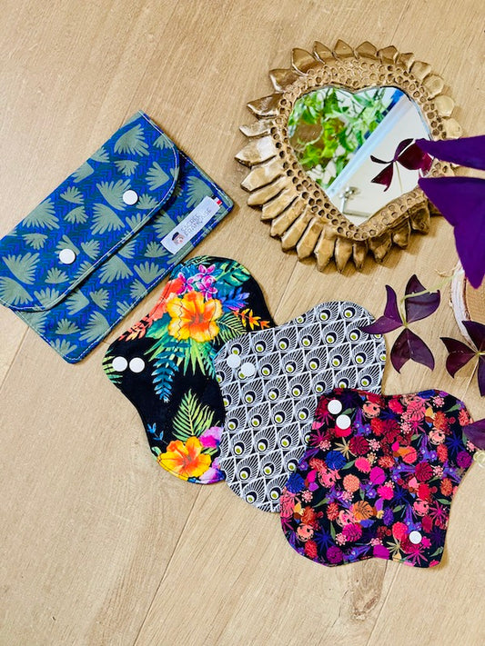 Lot de 3 protège-slips lavables plus une pochette de transport taille S