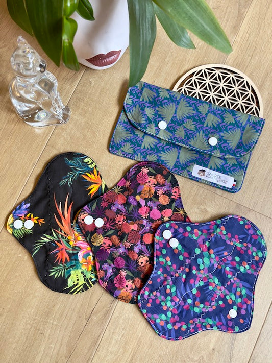 Lot de 3 protège-slips lavables plus une pochette de transport taille S