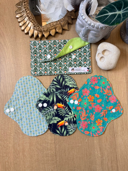 Lot 3 protège-slips plus pochette imperméable S vert