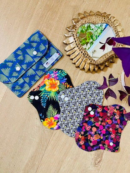 Lot de 3 protège-slips lavables + pochette de transport taille S Oeko-Tex, fait main à Lyon, Sacrée Française