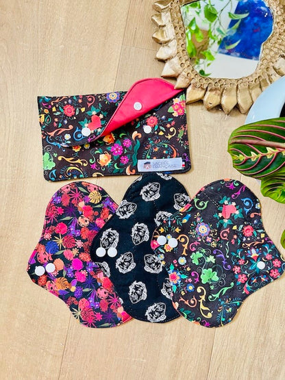Lot de 3 protège-slips lavables + pochette de transport taille S Oeko-Tex, fait main à Lyon, Sacrée Française