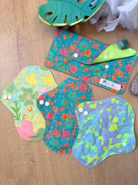 Lot 3 serviettes flux moyen + pochette M vert