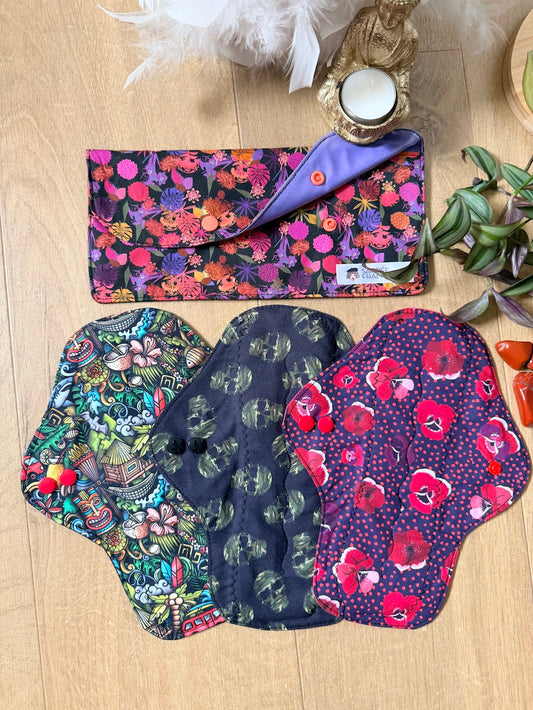 Lot de 3 Serviettes Hygiéniques Lavables Flux Abondants / Nuit, pochette L incluse