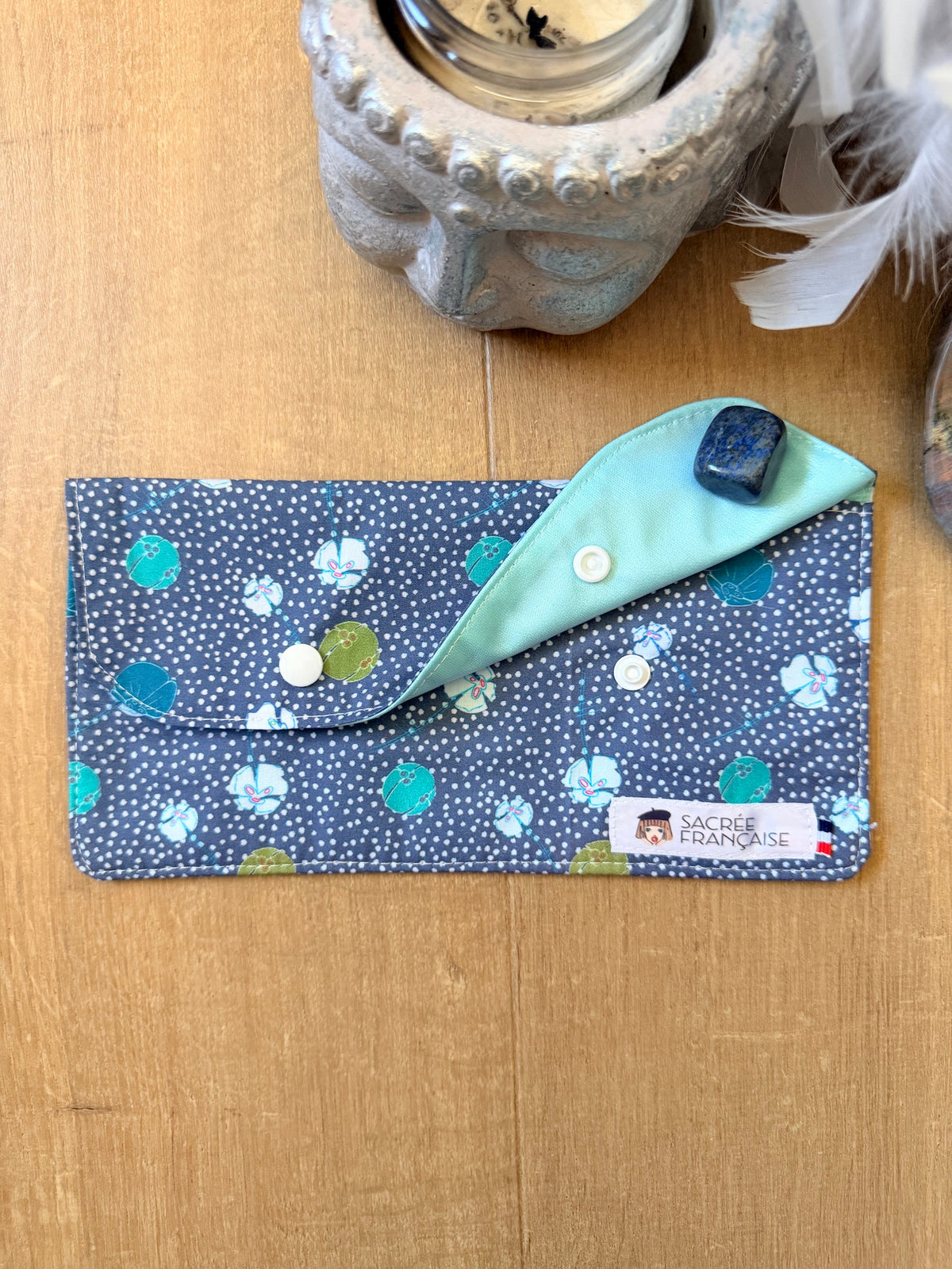 Pochette imperméable taille M fleur de coton fond gris