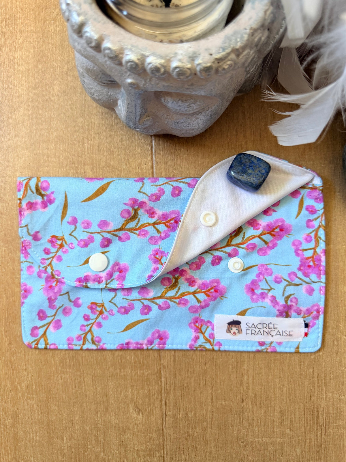 Pochette imperméable taille S fleur rose fond gris